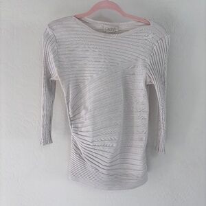 Cache Boatneck Sweater in Cream with Tonal Asymmetric Stripes. Size L.‎